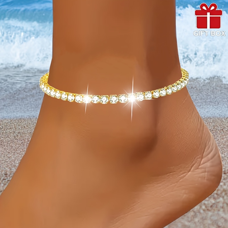 Adjustable Women's Golden Metal Ankle Bracelet Set, Summer Gift